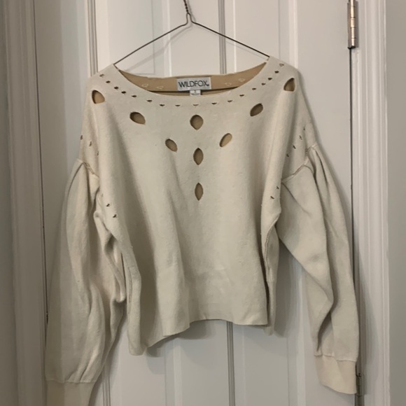 WILDFOX cropped ivory sweater ivory cute cutout design and puffed sleeves S - Picture 1 of 5